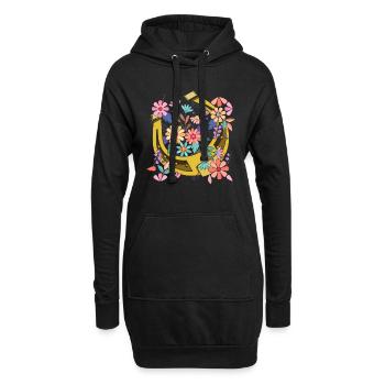 Pferdesport Reiten Geschenk Blumen Hufeisen - Hoodie-Kleid - Schwarz - Vorne