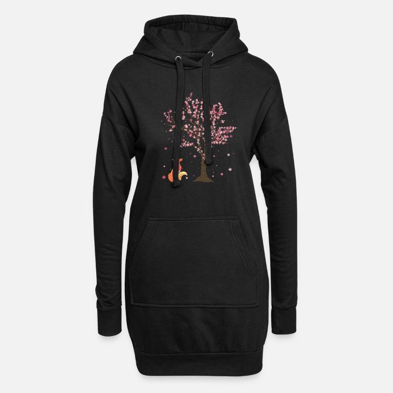 Kirschblüten Baum Wald Tier Geschenk Sakura Fuchs - Hoodie-Kleid - Schwarz