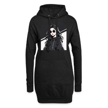 Femme Anime Rétro-Futuriste En Noir - Sweat-shirt à capuche long Femme - noir - Devant
