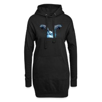 2 dauphins sautent hors de l'eau - Sweat-shirt à capuche long Femme - noir - Devant