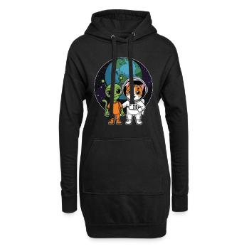 Alien Et Chat Drôle Chat Selfie Avec Ufos Kawaii - Sweat-shirt à capuche long Femme - noir - Devant