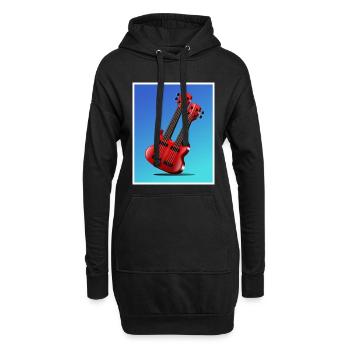 Cartoon rotes Doppelhals-Gitarrenplakat - Hoodie-Kleid - Schwarz - Vorne