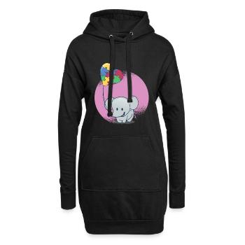 Baby Elefant Ballon Puzzle - Hoodie-Kleid - Schwarz - Vorne