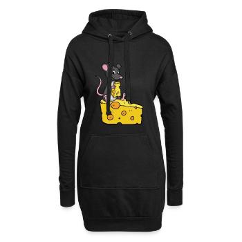 Caricature de souris pour les accros au fromage - Sweat-shirt à capuche long Femme - noir - Devant