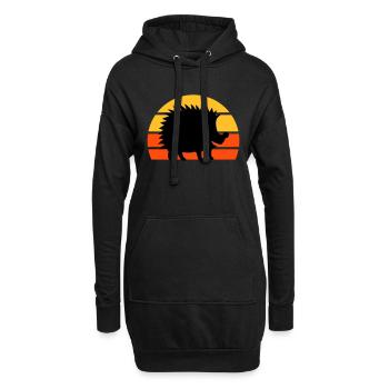 Hérisson heureux devant un demi-soleil - Sweat-shirt à capuche long Femme - noir - Devant