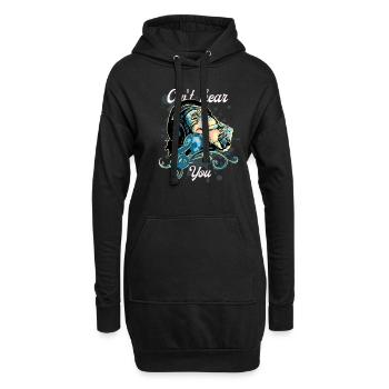 Singe avec écouteurs - Musique - Ne peux pas t’entendre - Sweat-shirt à capuche long Femme - noir - Devant