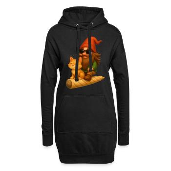 Cooler Zwerg mit Katze auf Joint fliegend - Weed - Hoodie-Kleid - Schwarz - Vorne