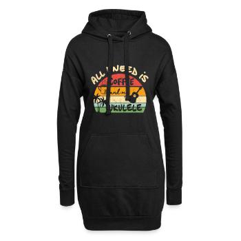 All I need is coffee and my Ukulele - retro sunset - Hoodie-Kleid - Schwarz - Vorne