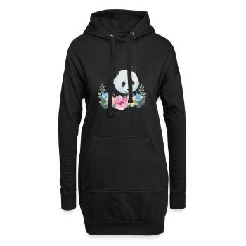 Panda ours cadeau fleur panda - Sweat-shirt à capuche long Femme - noir - Devant