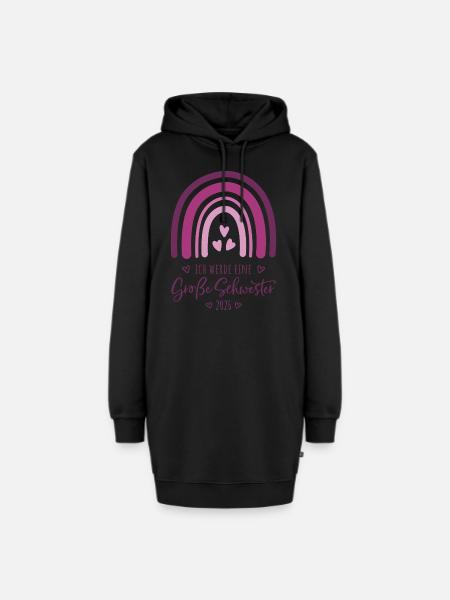 Große Schwester 2026 Regenbogen - Hoodie-Kleid - Schwarz