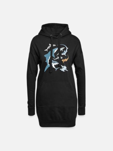 Types of Sharks Shark Species - Hoodie Dress - black
