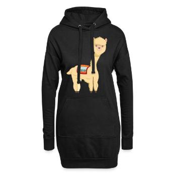 Alpaga - animal mignon avec couverture au dos - Sweat-shirt à capuche long Femme - noir - Devant