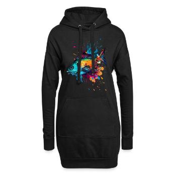 Poisson coloré - Sweat-shirt à capuche long Femme - noir - Devant