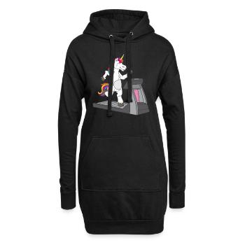 Sportliches Einhorn auf dem Laufband - - Hoodie-Kleid - Schwarz - Vorne