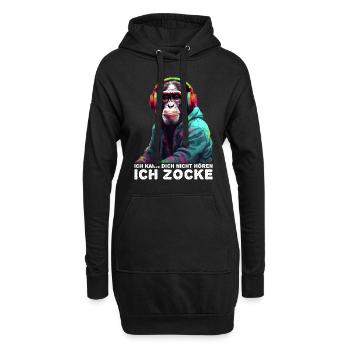 Ich kann dich nicht hören ich zocke Gaming Affe - Hoodie-Kleid - Schwarz - Vorne