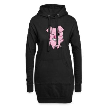 Kleines Süßes Ferkel Schweinchen - Hoodie-Kleid - Schwarz - Vorne