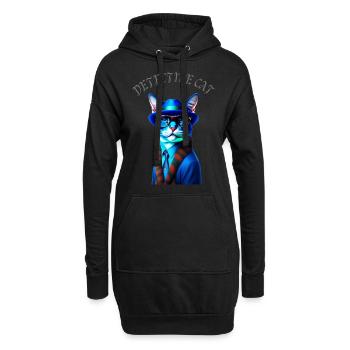 DETECTIVE CAT Blau Katze mit Hut und Brille - Hoodie-Kleid - Schwarz - Vorne