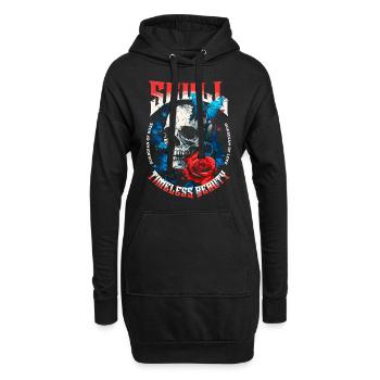Totenkopf Totenschädel Schmetterling Rose Blume - Hoodie-Kleid - Schwarz - Vorne
