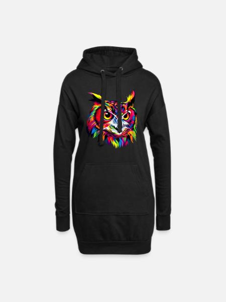 Eule Bunt Regenbogen Farben Pop Art Kauz Uhu Eulen - Hoodie-Kleid - Schwarz