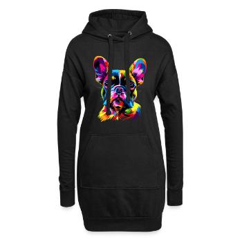 Französische Bulldogge Bunte Farben Pop Art Dogge - Hoodie-Kleid - Schwarz - Vorne