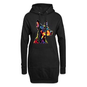 Dobermann Hund Bunte Farben Pop Art Dobermänner - Hoodie-Kleid - Schwarz - Vorne