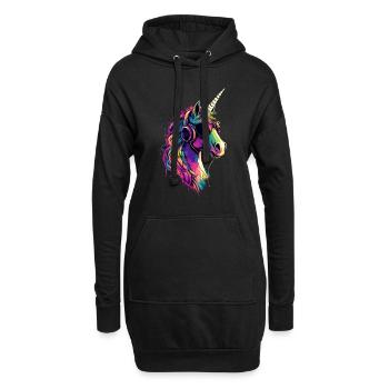 Einhorn Bunt Regenbogen Pferde Reiten Einhörner - Hoodie-Kleid - Schwarz - Vorne