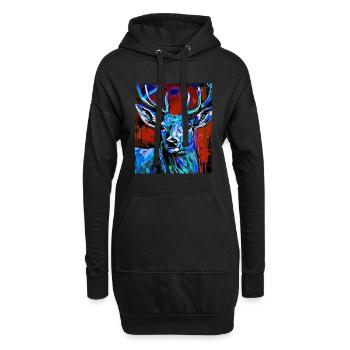 Hirsch Porträt - Hoodie-Kleid - Schwarz - Vorne