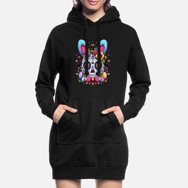 Colorful Sugar Skull Easter Bunny Easter Egg Easter Basket Hoodie Dress