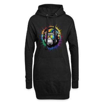 DJ Cool Fun Lustig Bunt Pop Art Techno Festival - Hoodie-Kleid - Schwarz - Vorne
