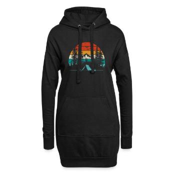 Retro Sonne Berge Wald Natur Outdoor Wandern - Hoodie-Kleid - Schwarz - Vorne