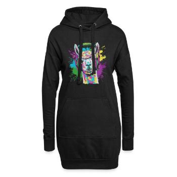Alpaka Kopfhörer Teenager Musik Festival Lustig - Hoodie-Kleid - Schwarz - Vorne