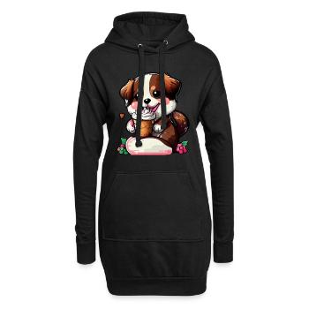 Le bonheur avec un chien - Sweat-shirt à capuche long Femme - noir - Devant
