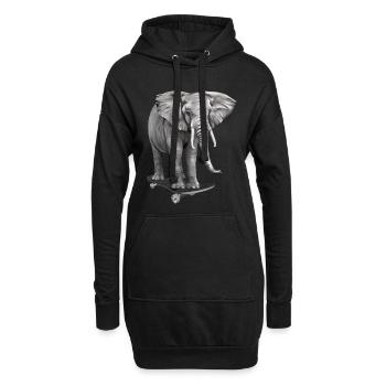 Elefant auf Skateboard - Skater Elefant - Sk8er - Hoodie-Kleid - Schwarz - Vorne