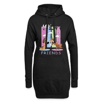 Pferd und Hund - Hoodie-Kleid - Schwarz - Vorne
