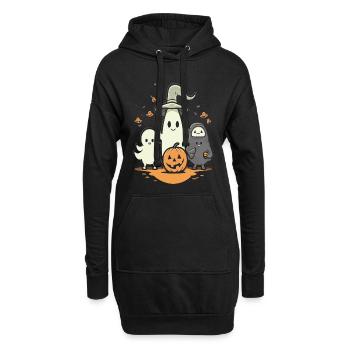 Fantômes d’Halloween câlins avec citrouille - Sweat-shirt à capuche long Femme - noir - Devant