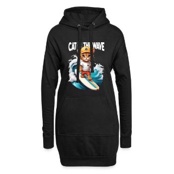 Katzen-Surfer Catch the Wave - Hoodie-Kleid - Schwarz - Vorne