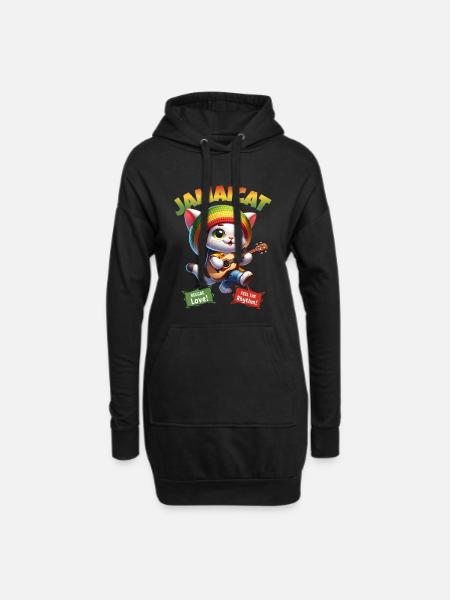 Jamaicat Reggae Cat Rasta Jamaica - Hoodie Dress - black
