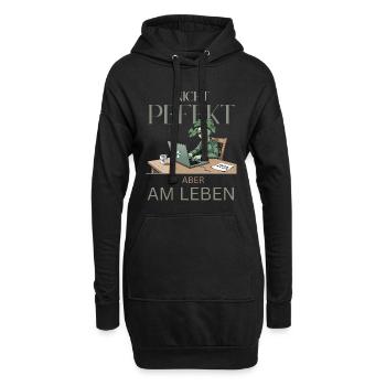 Perfekt am Leben – grün, müde, echt - Hoodie-Kleid - Schwarz - Vorne