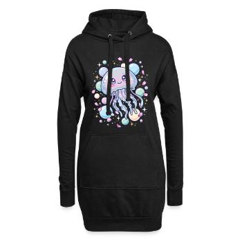 Pastellfarbene Kawaii-Quallenästhetik - Hoodie-Kleid - Schwarz - Vorne