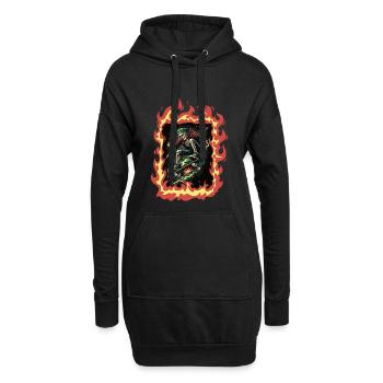 Flammen Skelett Skateboard - Hoodie-Kleid - Schwarz - Vorne