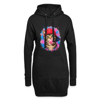 Chat cool avec un chapeau et du chewing-gum - Sweat-shirt à capuche long Femme - noir - Devant