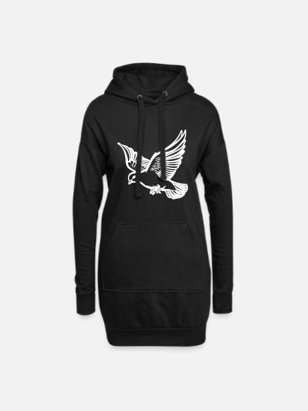 Fliegende Taube auf großen breiten Schwingen - Hoodie-Kleid - Schwarz