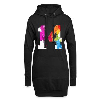 FARBIG NUMMER 14 BUNT 14. GEBURTSTAG - Hoodie-Kleid - Schwarz - Vorne