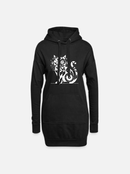 Geometrische Katze Linien Design - Hoodie-Kleid - Schwarz