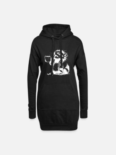 Waschbär als Kaffeejunkie mit Kaffeetasse - Hoodie-Kleid - Schwarz