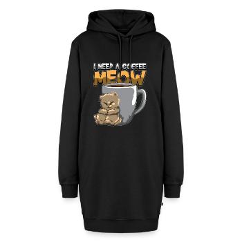 I Need A Coffee MEOW - Need Caffeine NOW - Hoodie-Kleid - Schwarz - Vorne