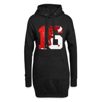 NR. 16 NUMMER 16 ROT WEIß 16. GEBURTSTAG - Hoodie-Kleid - Schwarz - Vorne
