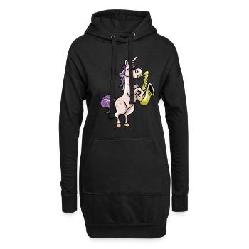 Saxophonist Einhorn - Hoodie-Kleid - Schwarz - Vorne