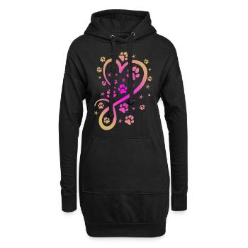 Herz mit Pfötchen und Sternen - Hoodie-Kleid - Schwarz - Vorne