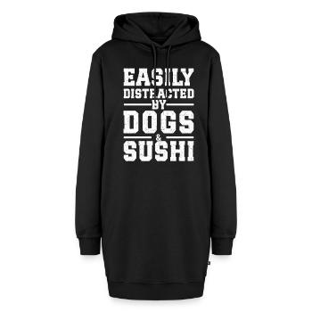 Easily Distracted By Dogs & Sushi - Hoodie-Kleid - Schwarz - Vorne